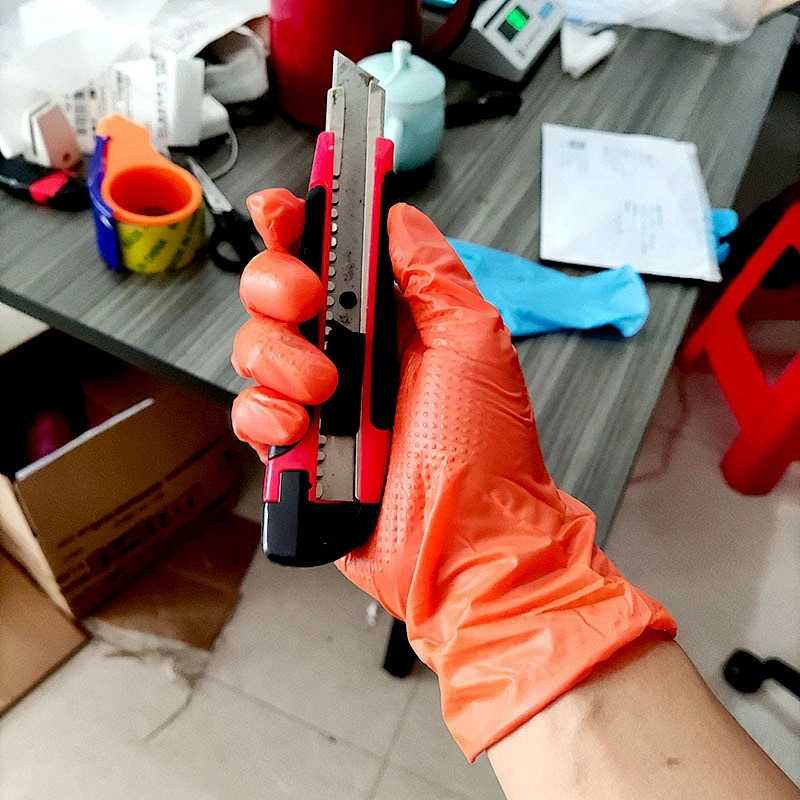 Hot Disposable Orange blend Anti-slip Nitrile Gloves Family Expenses Waterproof Powder Free  Diamond Texture Orange Gloves