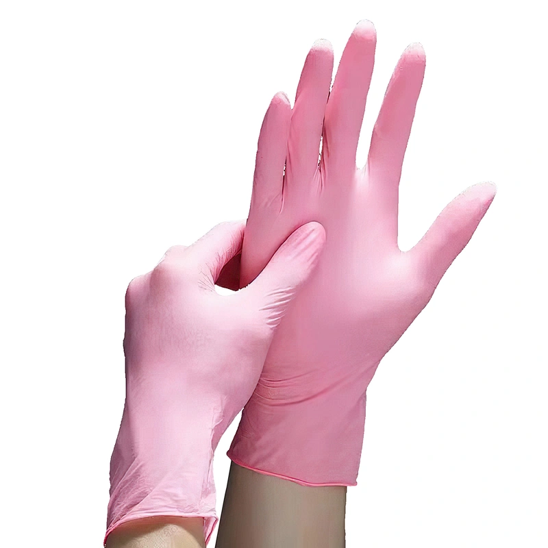 Hot housework protect powder free safety pink blend nitrile gloves cheap disposable safety  pink blend nitrile gloves