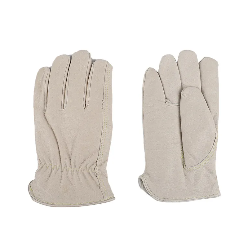 Good quality winter warm Grade AB whole pig skin leather white fashion Driver flexible thumb leather work safety gloves