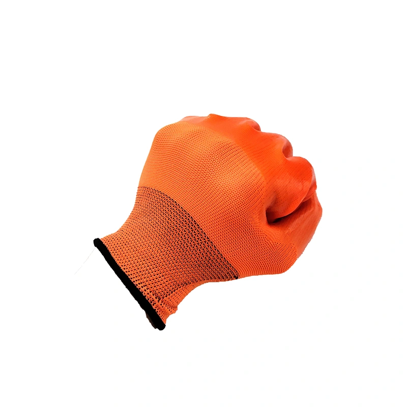 high quality orange polyester general maintenance safety  pvc gloves with long sleeve