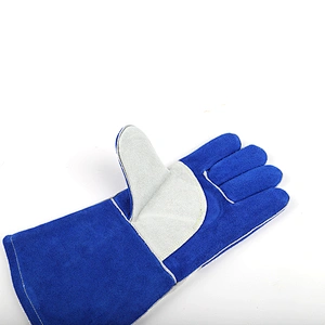 grade AB royal blue two long electric stick impact mechanic hand welding gloves made of cowhide