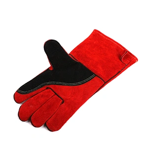 grade AB red custom cow split leather flannelette gauntlet hand safety worker welding gloves