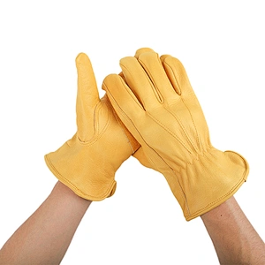 Grade AB rounded flat sleeves winter comfortable leather work driver gloves with flexible thumb