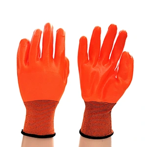 high quality orange polyester general maintenance safety  pvc gloves with long sleeve