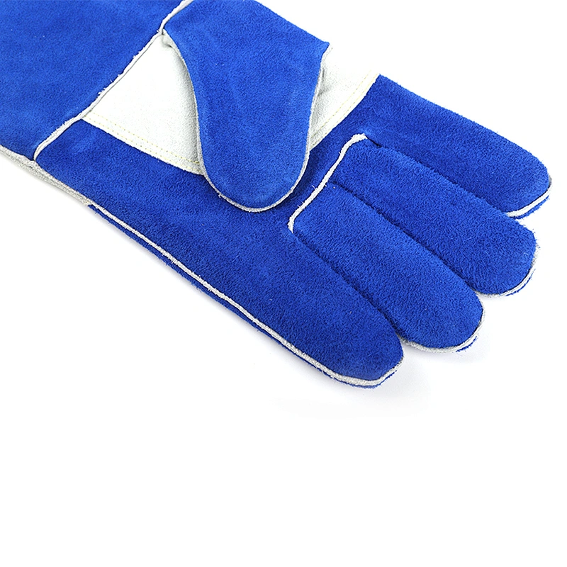 grade AB royal blue two long electric stick impact mechanic hand welding gloves made of cowhide