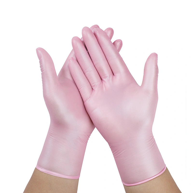 comfortable lady pink nitrile cheap waterproof housework prevent slippery wear-resisting disposable gloves