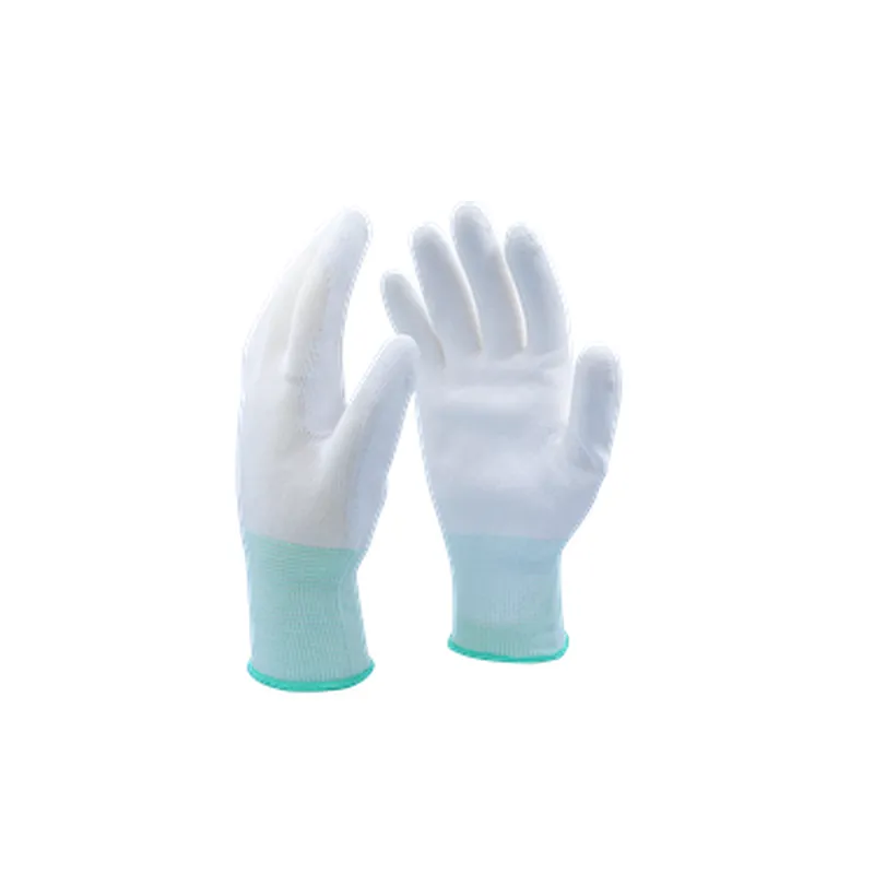 Promotion of 13-needle nylon white PU soaked palm gloves anti-cutting and anti-electric safety gloves