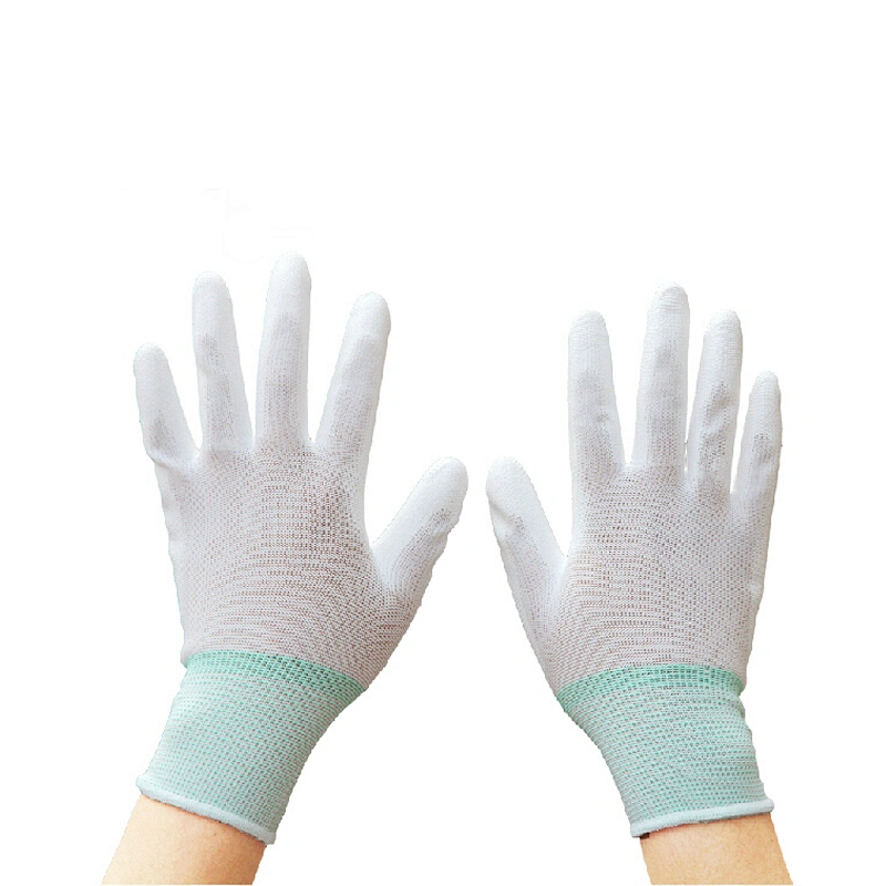 Promotion of 13-needle nylon white PU soaked palm gloves anti-cutting and anti-electric safety gloves
