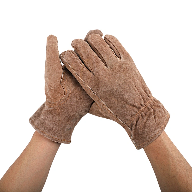 hot sale grade AB cow top-grain leather dark brown warm winter safety driver working gloves