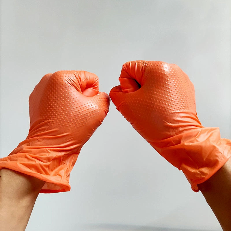 Hot Anti-slip Safety Orange Pure  Nitrile Gloves China Diamond Grain Waterproof Comfortable Ansell Orange Gloves