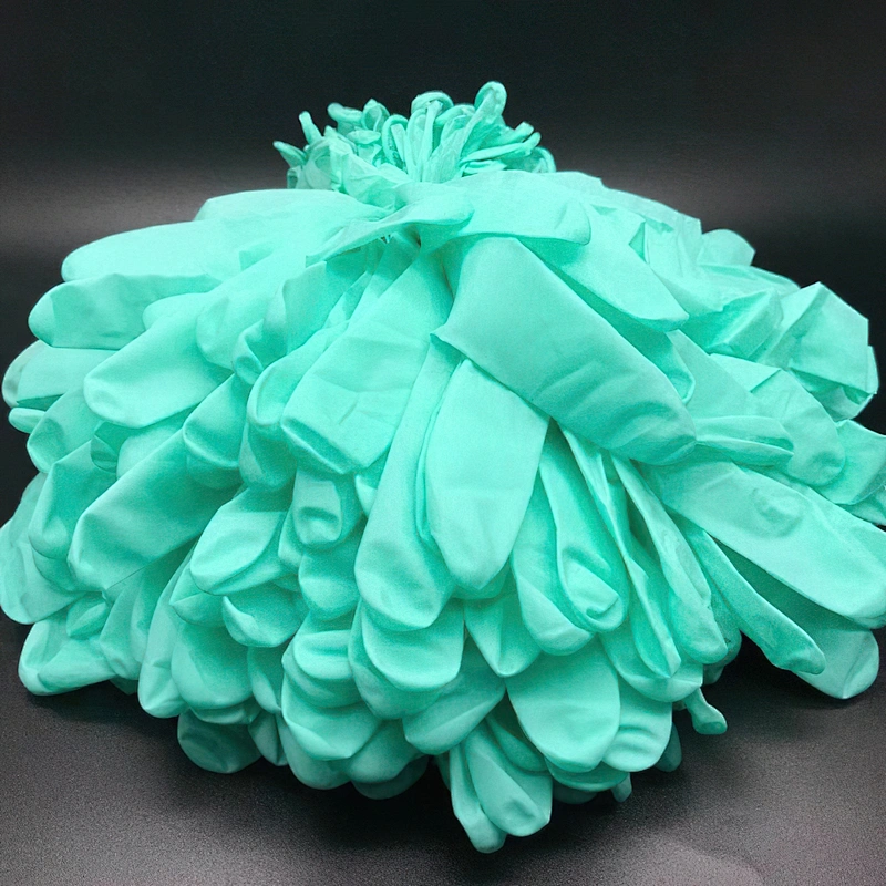 Wholesale green nitrile gloves disposable powder free boxing vinyl gloves