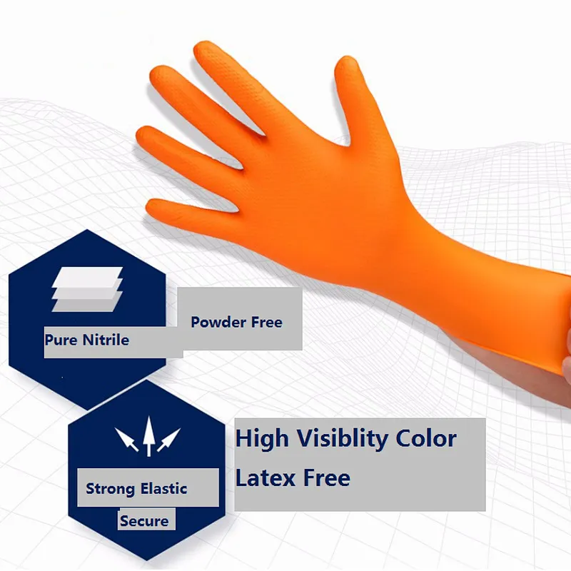 Fast delivery industrial repair machine orange nitrile gloves single layer 8 mil mechanical thick Black nitrile gloves