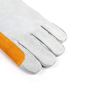 hot sale grade AB yellow gray abrasion resistant double palm hand welding glove for iron work