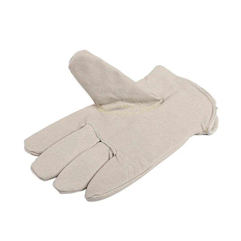 Good quality winter warm Grade AB whole pig skin leather white fashion Driver flexible thumb leather work safety gloves