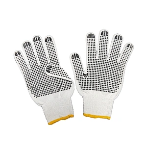 high quality white soft comfortable grip polycotton garden pvc gloves with dots on palm