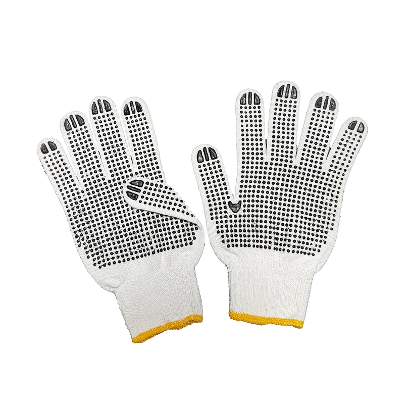 high quality white soft comfortable grip polycotton garden pvc gloves with dots on palm