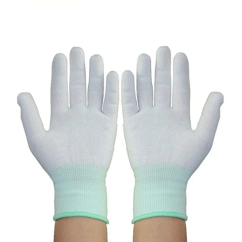 Promotion of 13-needle nylon white PU soaked palm gloves anti-cutting and anti-electric safety gloves