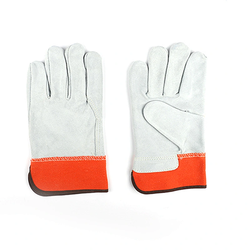 custom grade AB orange gray flannelette equipment twill leather working safety gloves for handling