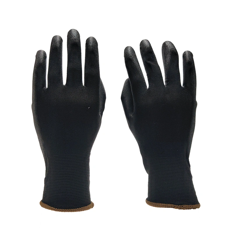 black maintenance breathable lightweight heavy duty exam work polyester knitted pu nitrile gloves
