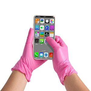 Pink synthetic nitrile gloves wholesale cheap disposable gloves for tattoo shop hair dyeing