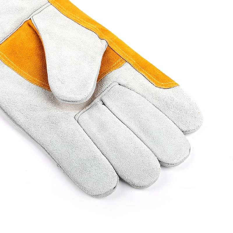 hot sale grade AB yellow gray abrasion resistant double palm hand welding glove for iron work