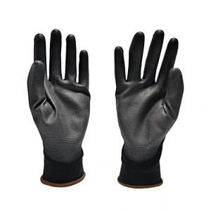 black maintenance breathable lightweight heavy duty exam work polyester knitted pu nitrile gloves