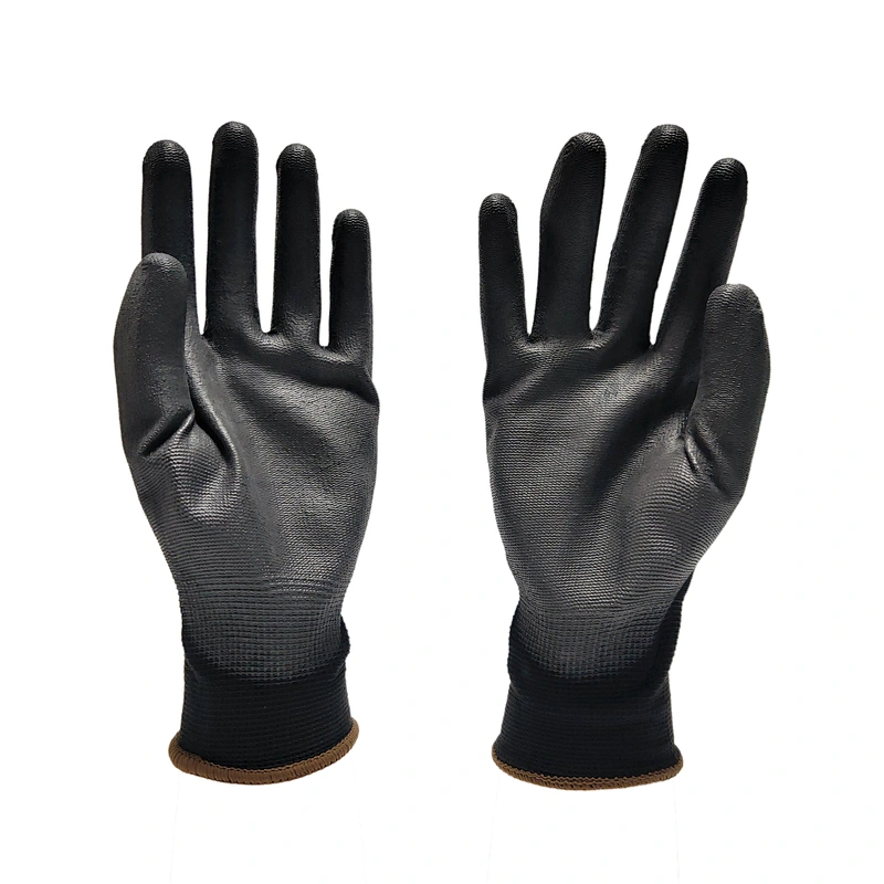 black maintenance breathable lightweight heavy duty exam work polyester knitted pu nitrile gloves