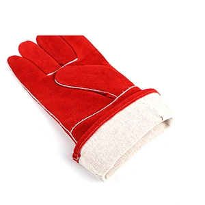 14 inch red ab grade fireproof cotton cow split leather safety welding gloves for laboratory