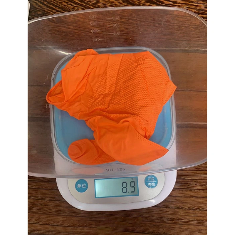 Biodegradable Safety Orange Pure Nitrile Gloves China Diamond Pattern Waterproof Comfortable Orange Gloves