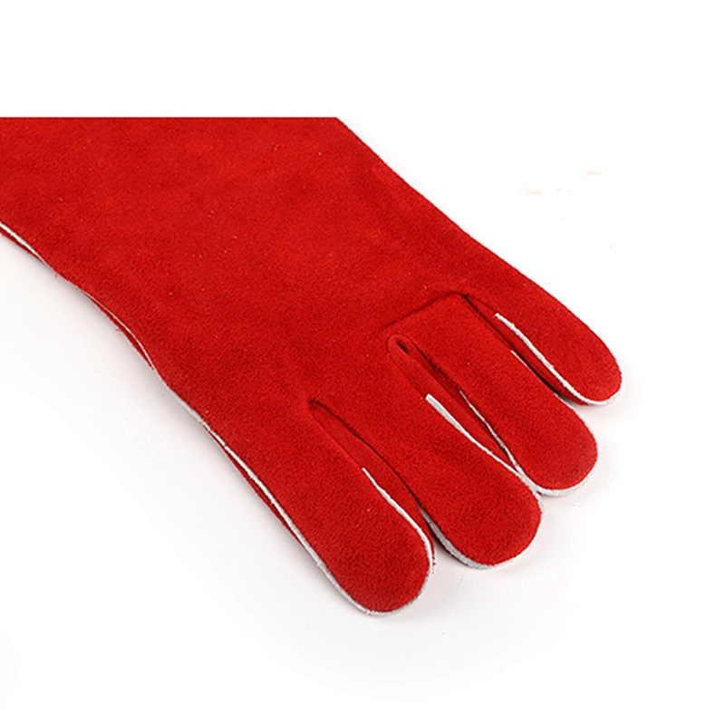 14 inch red ab grade fireproof cotton cow split leather safety welding gloves for laboratory