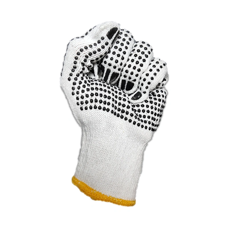 high quality white soft comfortable grip polycotton garden pvc gloves with dots on palm