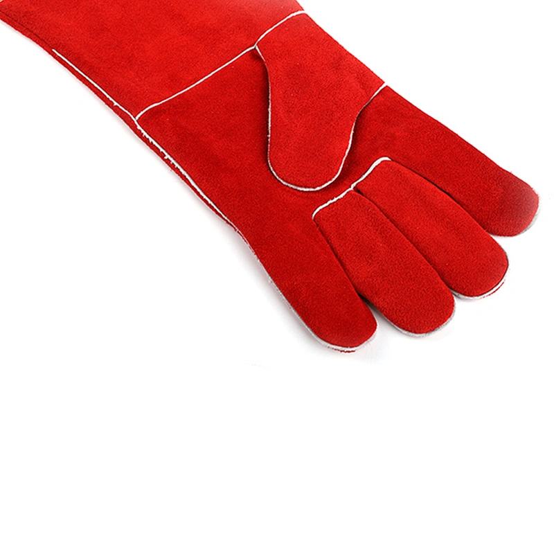 14 inch red ab grade fireproof cotton cow split leather safety welding gloves for laboratory