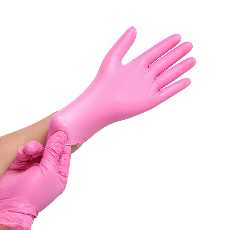 Safety pink nitrile gloves powder free cleaning gloves rubber nitrile