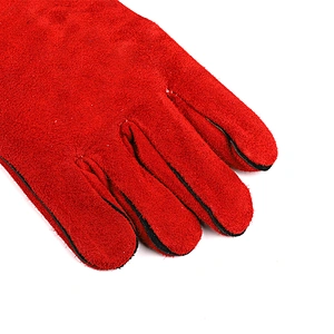 grade AB red custom cow split leather flannelette gauntlet hand safety worker welding gloves