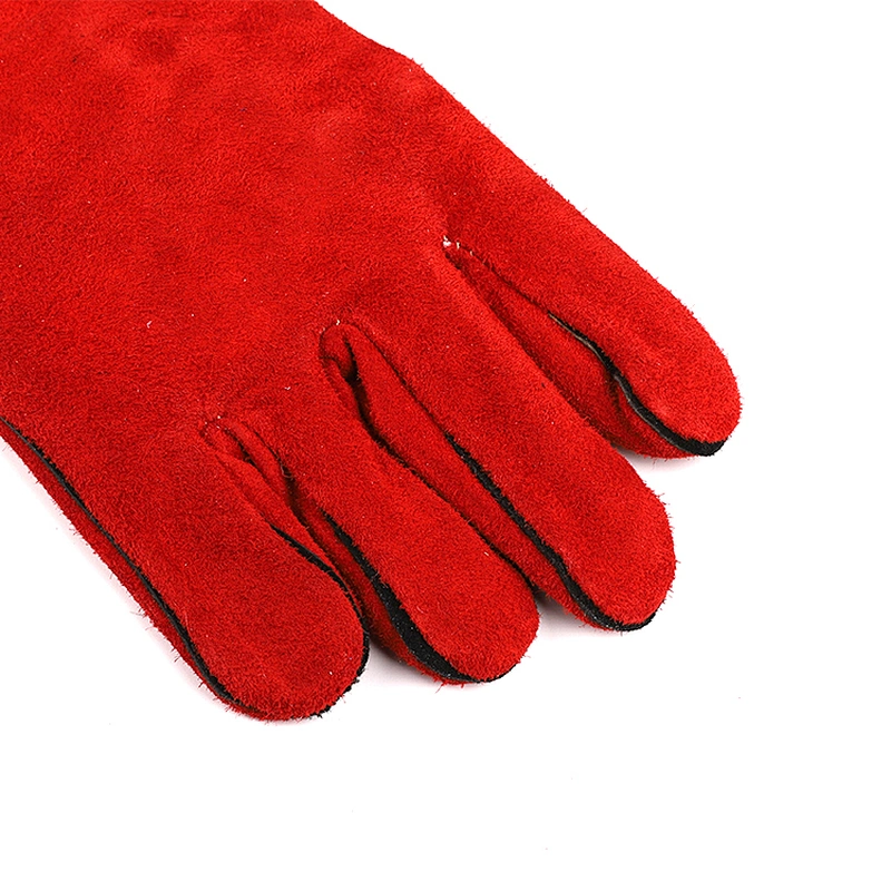grade AB red custom cow split leather flannelette gauntlet hand safety worker welding gloves