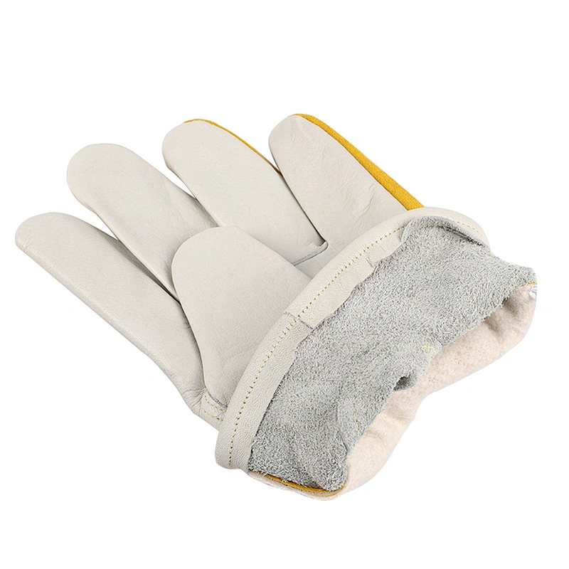 custom yellow grade AB cowhide fireproof safety hand driver gloves with para aramid knitted