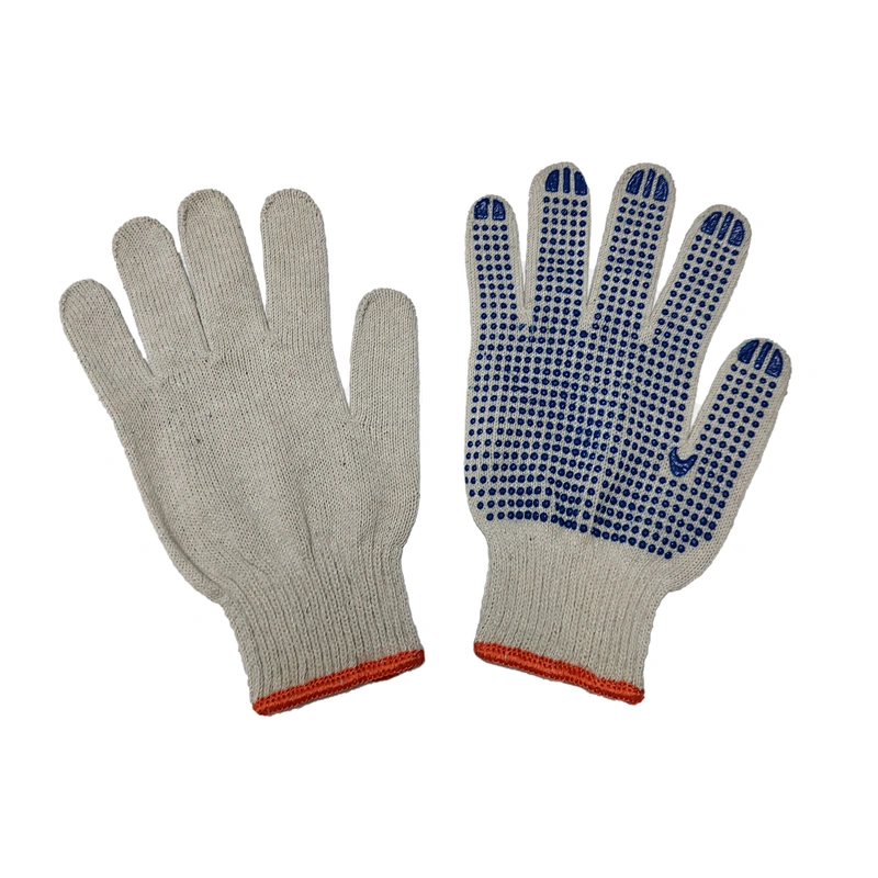 nature white soft comfortable single side safety garden work hand pvc dotted cotton gloves