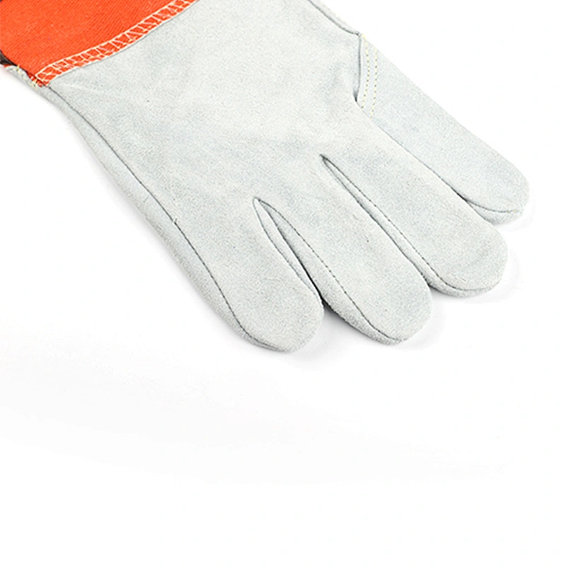 custom grade AB orange gray flannelette equipment twill leather working safety gloves for handling