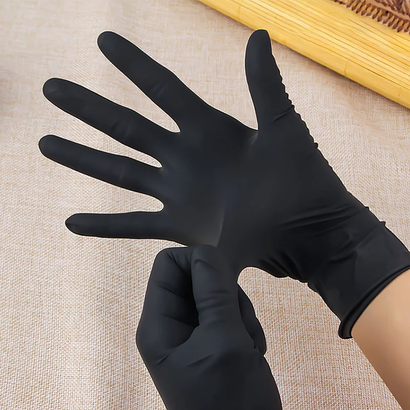 Wholesale cheap disposable powder free black nitrile gloves water proof non medical nitrile touch screen safety gloves