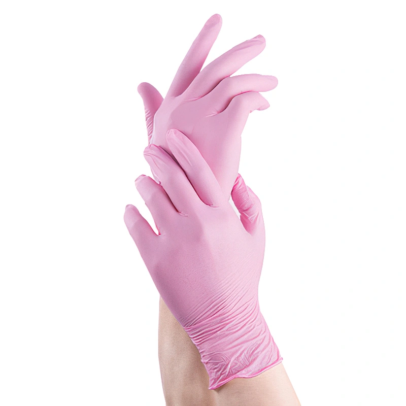 Hot cheap disposable pink pure nitrile gloves China wholesale housework powder free pink pure nitrile gloves