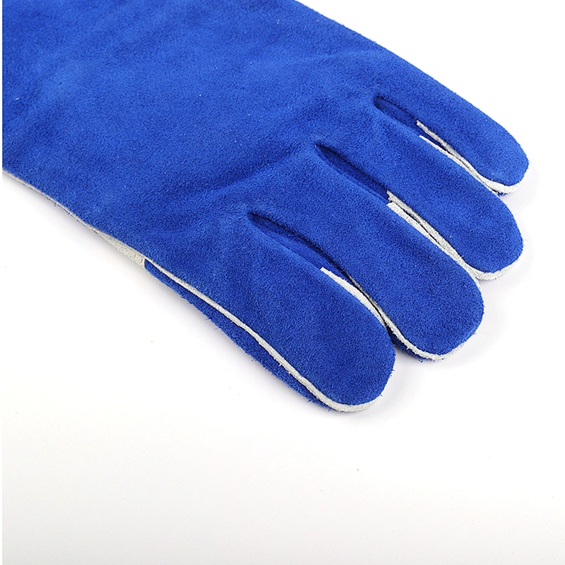 grade AB royal blue two long electric stick impact mechanic hand welding gloves made of cowhide