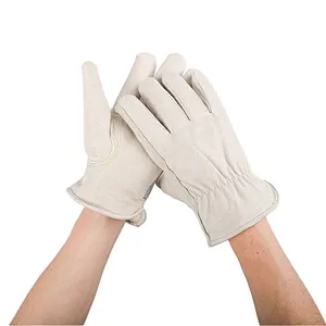 Good quality winter warm Grade AB whole pig skin leather white fashion Driver flexible thumb leather work safety gloves