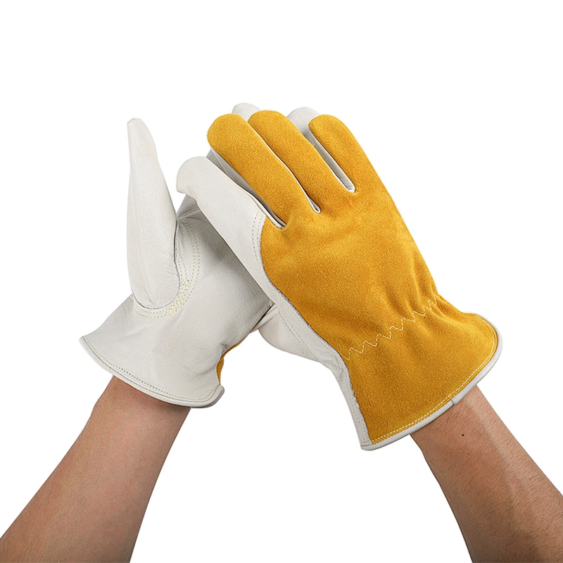 custom yellow grade AB cowhide fireproof safety hand driver gloves with para aramid knitted