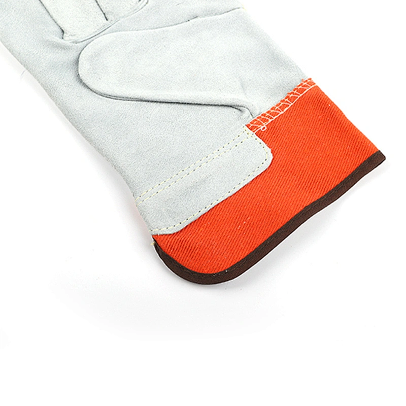 custom grade AB orange gray flannelette equipment twill leather working safety gloves for handling
