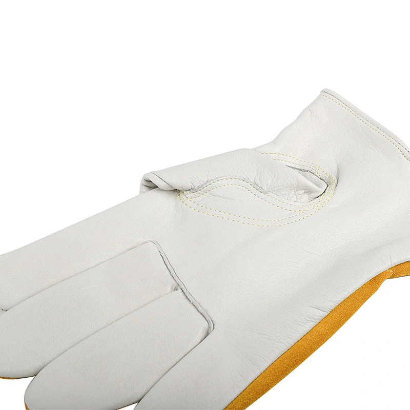 custom yellow grade AB cowhide fireproof safety hand driver gloves with para aramid knitted