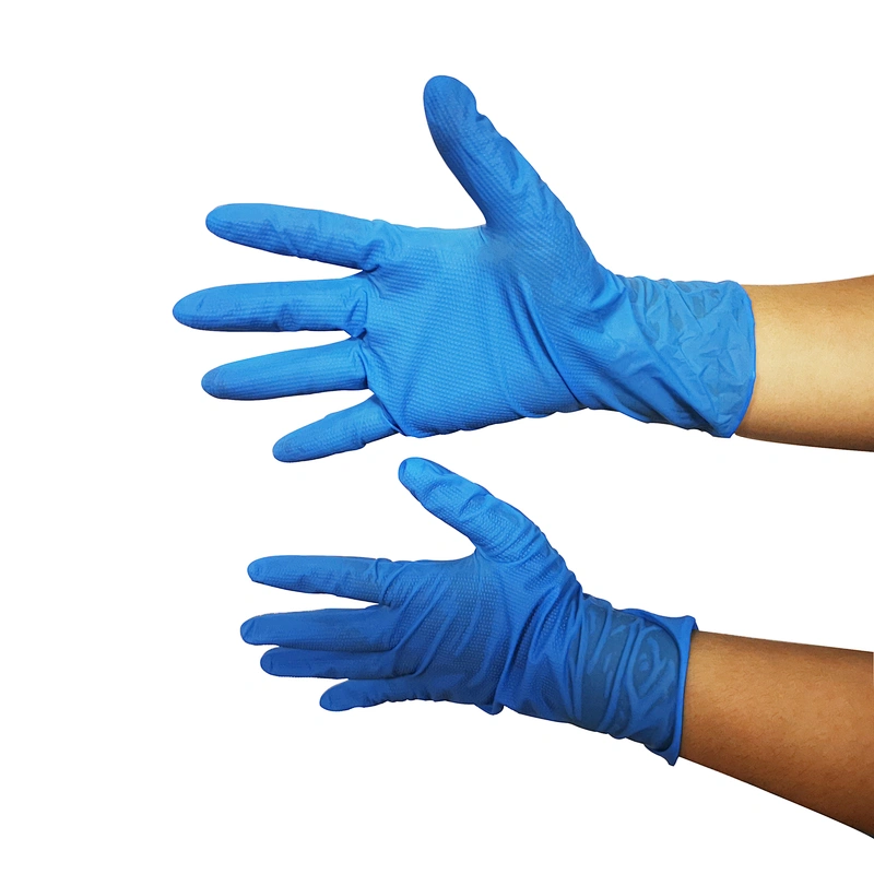 Wholesale Diamond Texture Safety Comfortable Blue Nitrile Gloves Disposable Non-slip Safety Blue Pure Nitrile Gloves