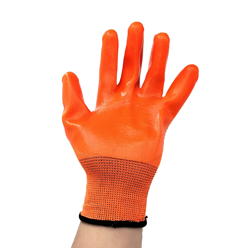 high quality orange polyester general maintenance safety  pvc gloves with long sleeve