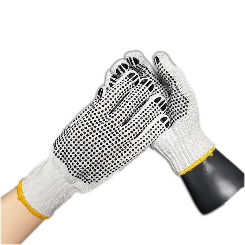 high quality white soft comfortable grip polycotton garden pvc gloves with dots on palm