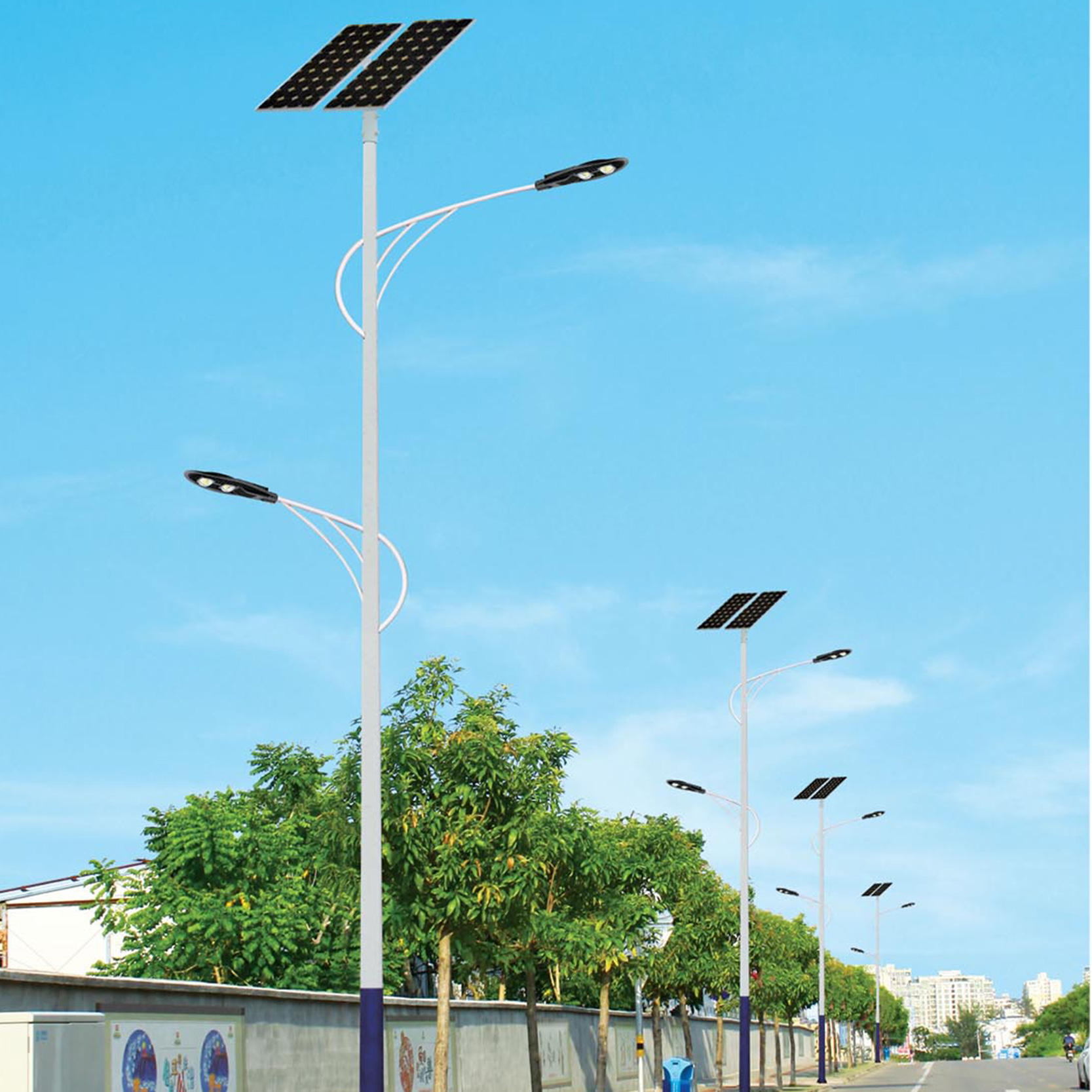 6-12m double arm led solar street light manufacturer