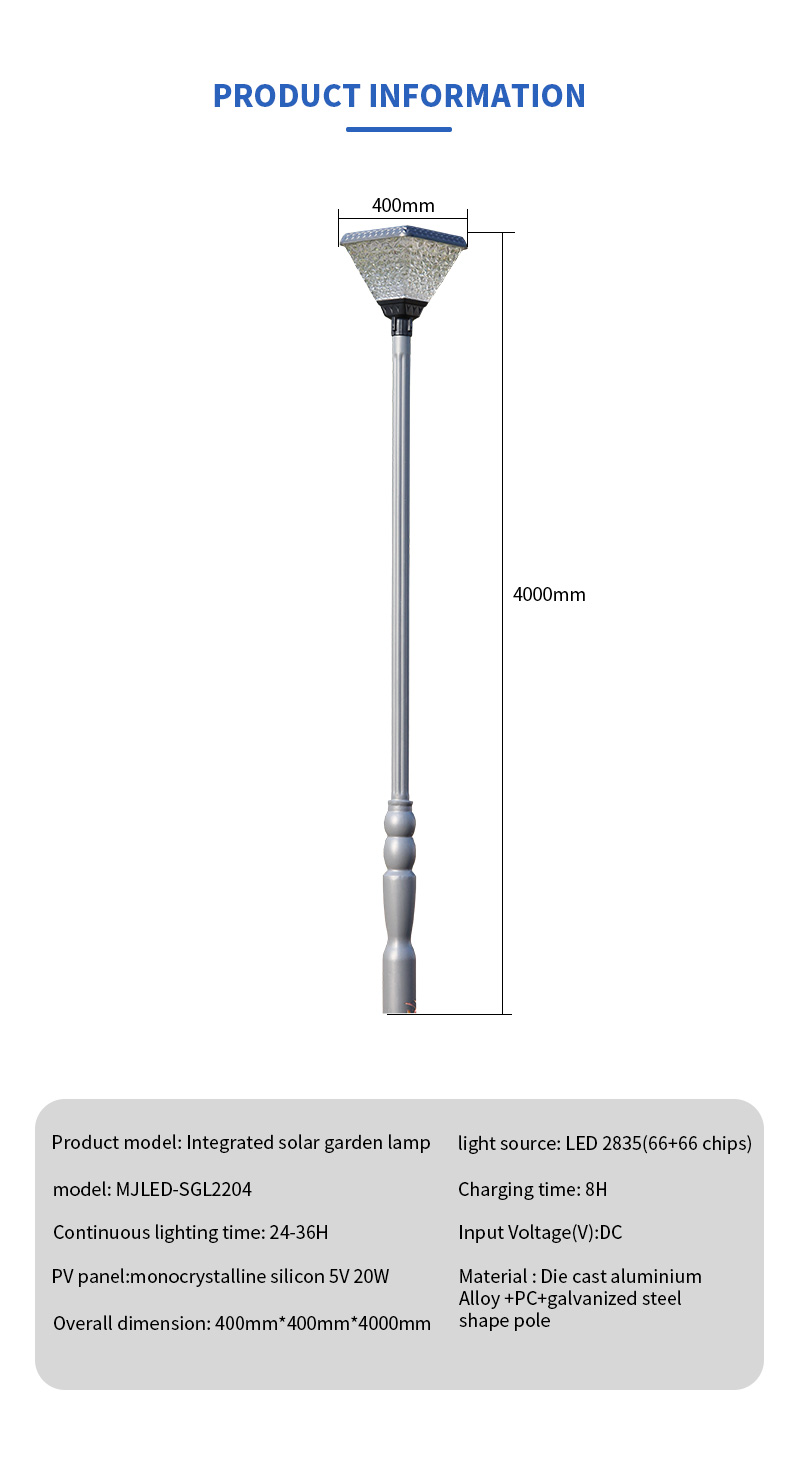4m all in one led solar garden lamp manufacturer